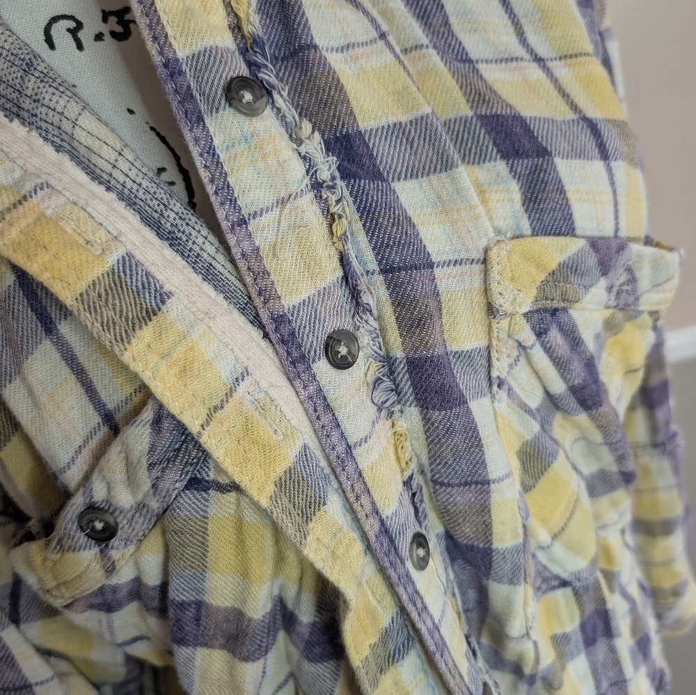 We The Free Yellow & Purple Plaid Hooded Utility Jacket - Picture 5 of 9